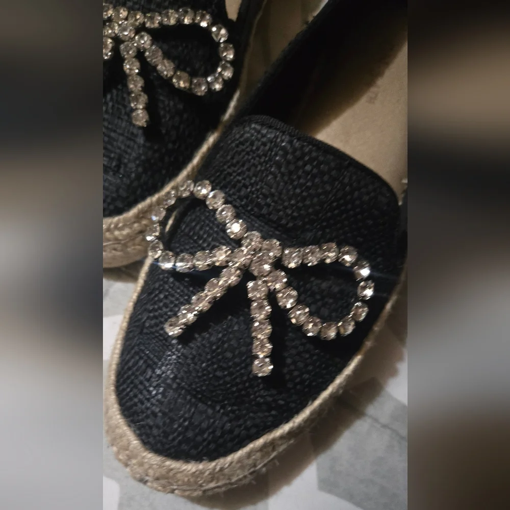 On 34th Espadrille Flats with Rhinestone Bow